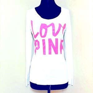 Victoria’s Secret Pink white cozy shirt writing LOVE PINKin bright pink!
